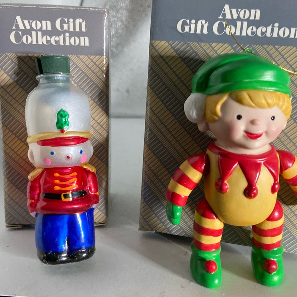 Avon NIB. 2 Christmas ornaments 1 soldier 1 Little Elf So cute 3.5” tall
